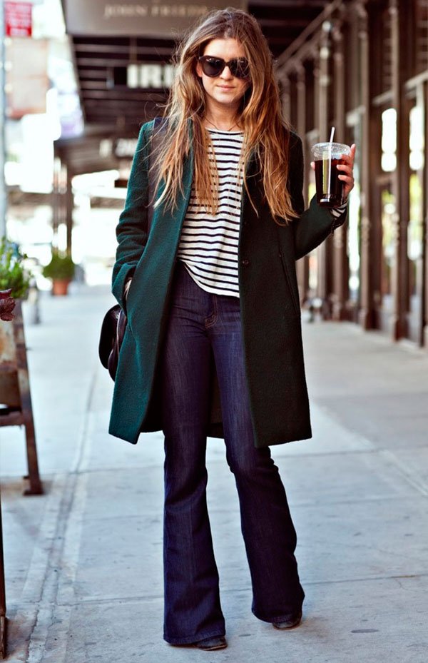 Flare-Jeans-Green-Coat-Street-Style