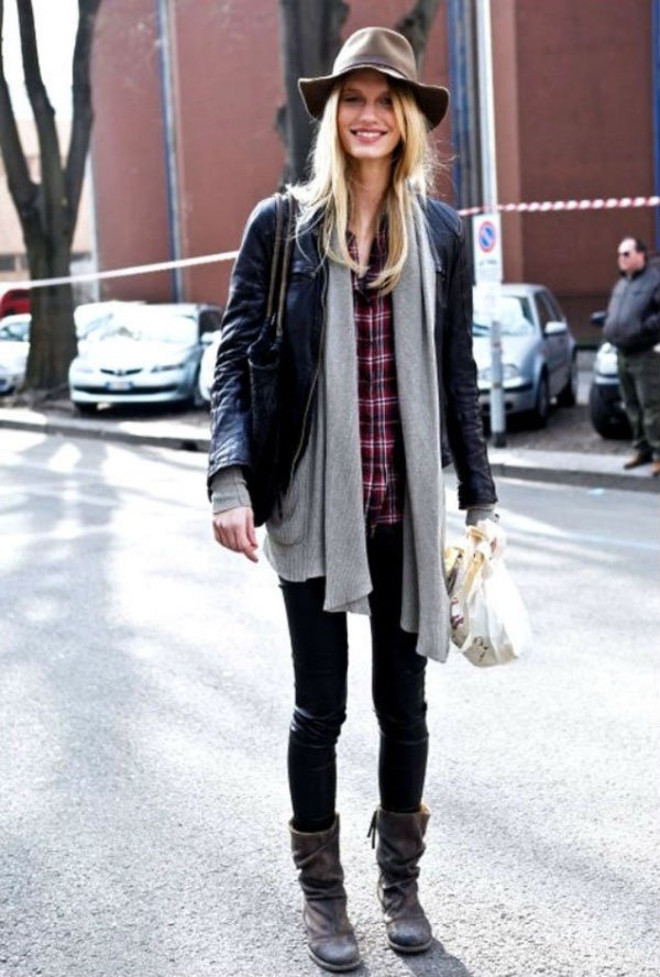 Street-Style-Plaid-Shirt-Hat-Boots-Jeans