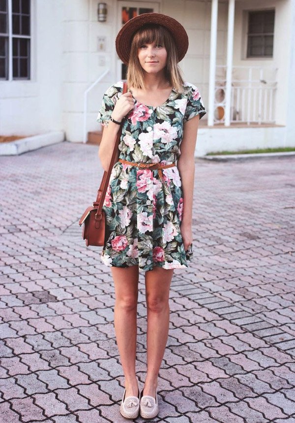 floral-dress-street-style-hat-girly