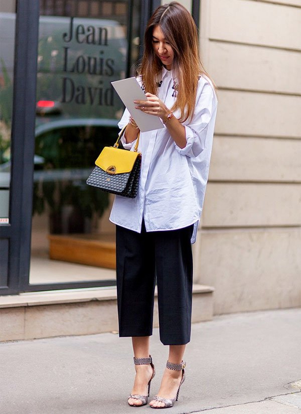 street-style-look-escritorio-culottes-camisa-branca-sandalia