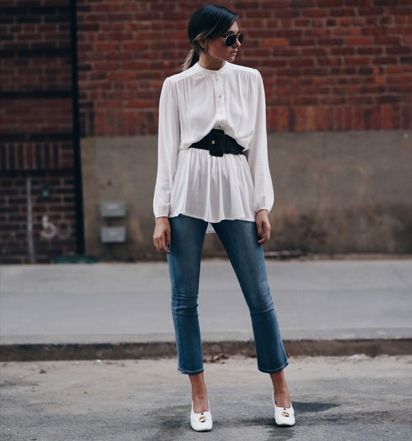 danielle-bernstein-street-style-blouse-belt-white-heels