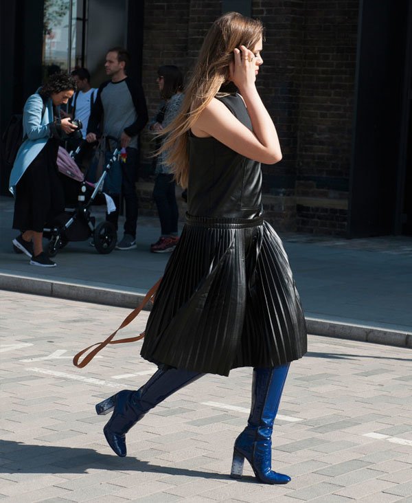 street-style-midi-leather-dress-blue-boots