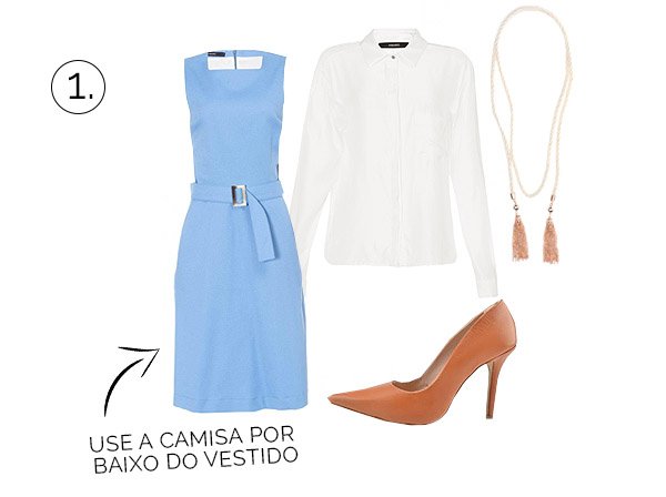 blue-dress-white-shirt-orange-scarpin-necklace