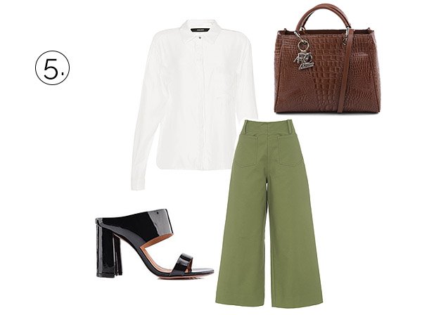 white-shirt-militar-green-pantacourt-pants-mule-brown-bag