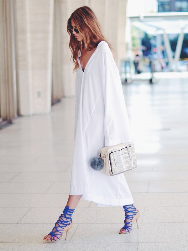 Maja Wyh Vestido Maxi Off White com Lace Up Shoes