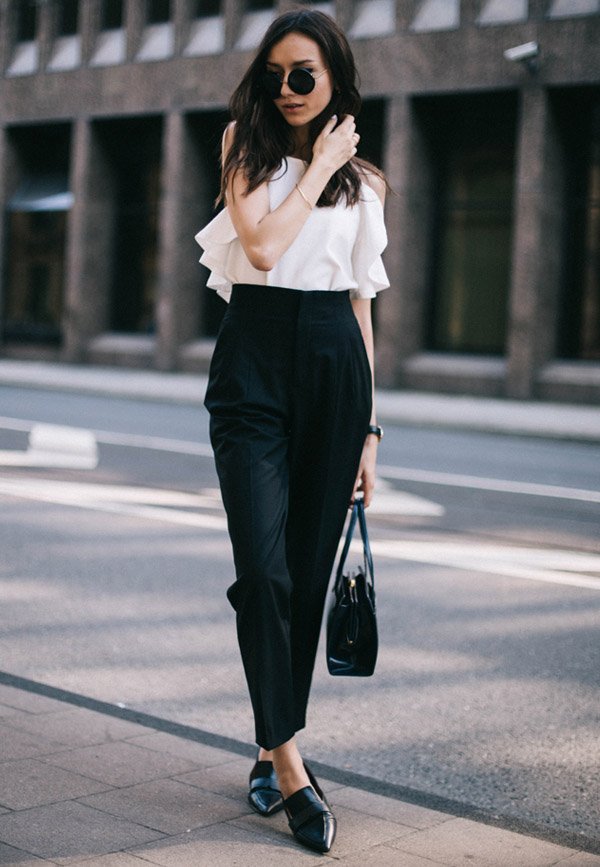 Street Style Calça Preta Camisa Branca