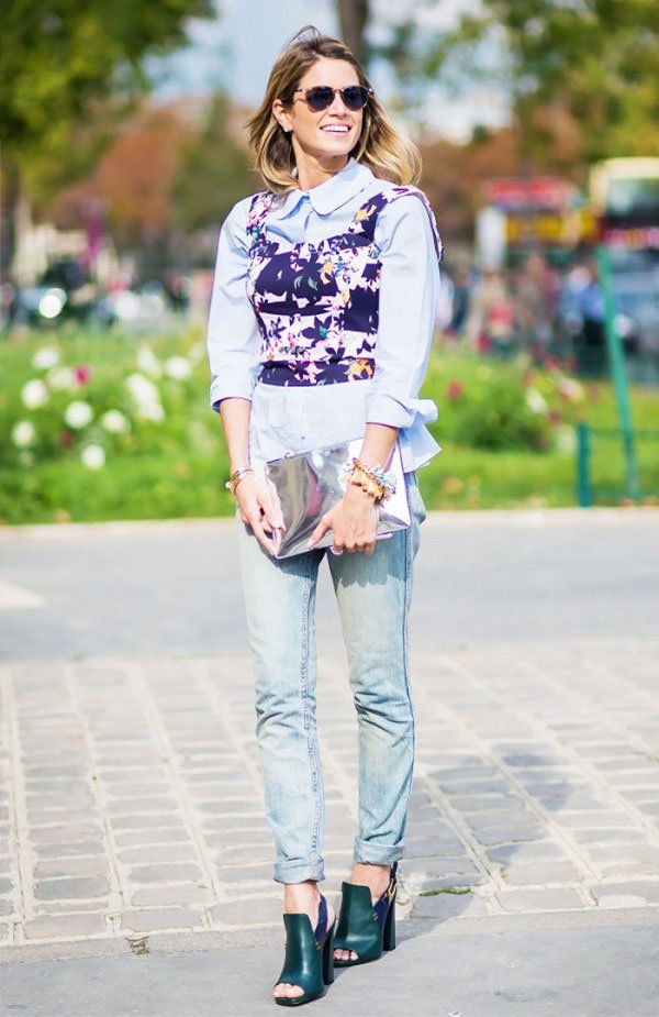 look cropped sobre camisa street style
