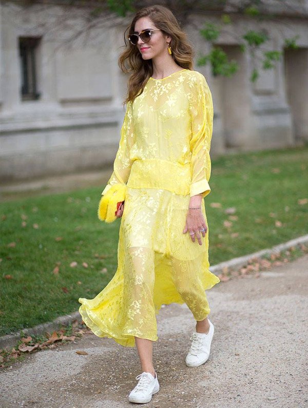 Chiara Ferragni Street Style Vestido Amarelo