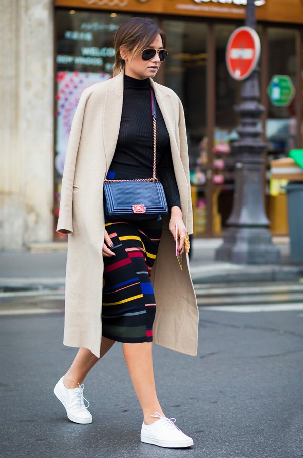 Danielle Bernstein Street Style Midi Skirt Ribbed Turtleneck