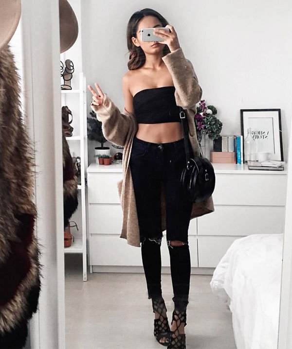 look destroyed jeans black cropped