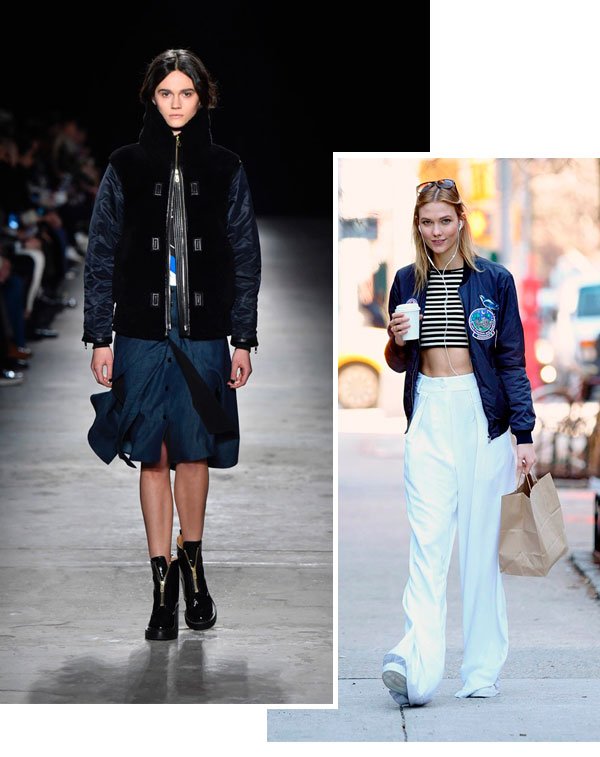 Street-style-passarela-bomber-jacket-tendencia-cropped-listrado-saia-jeans-Rag-and-Bone-Karlie-Kloss-1