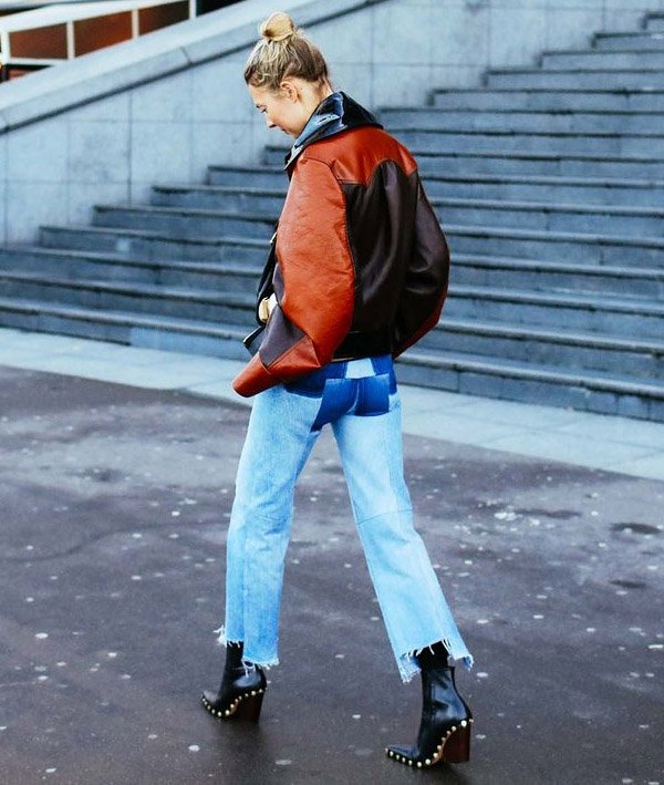 Paris Street Style Calça Jeans Cropped com Bota