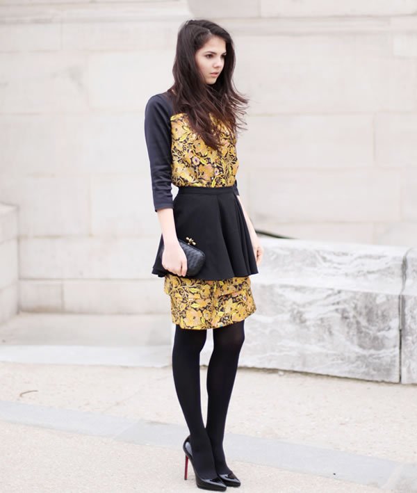yellow dress black skirt