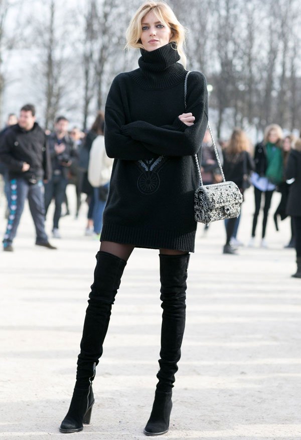 anja rubik black sweater dress over the knee street style