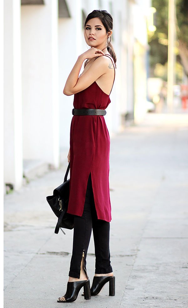 calca-com-vestido-street-style-vestido-burgundy-cinto-preto