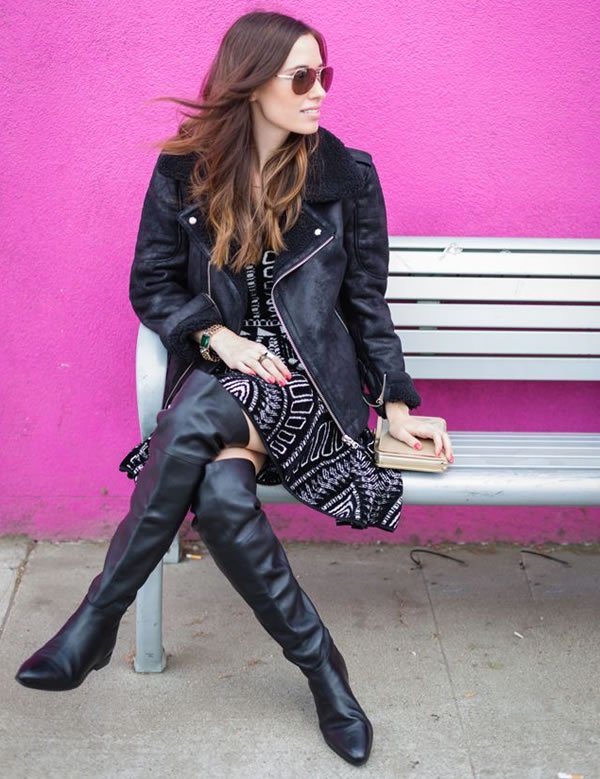 dress leather jacket over the knee