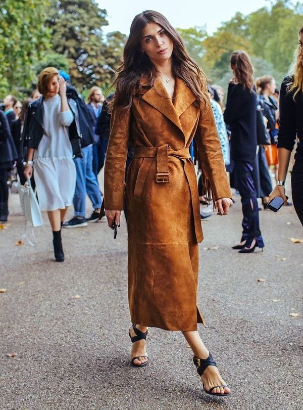 london fashion week suede street style