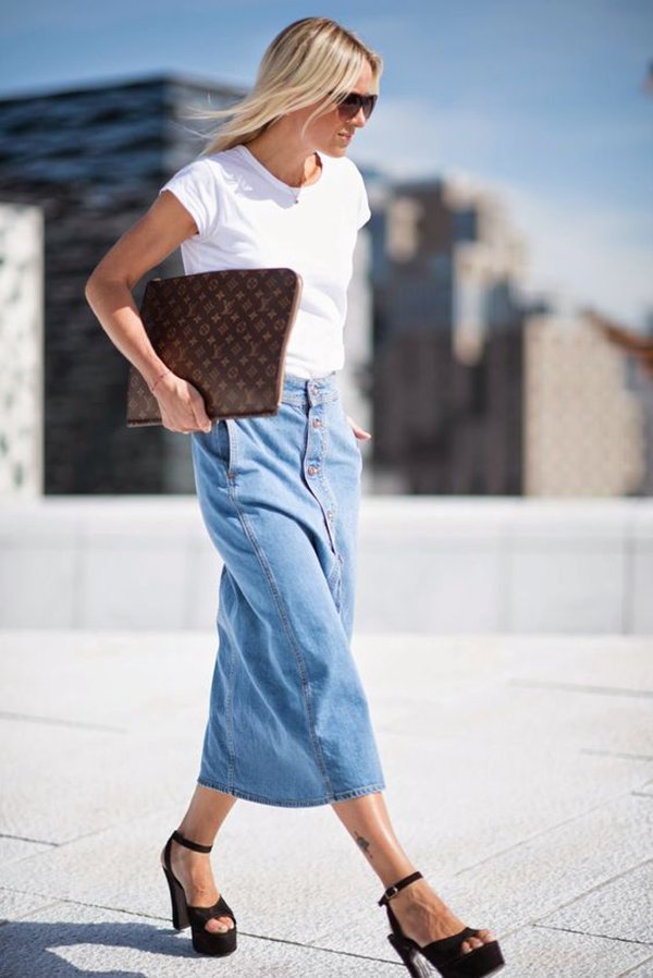 Street Style Saia Midi Jeans
