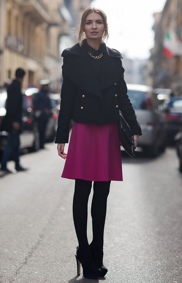 all black violet skirt street style