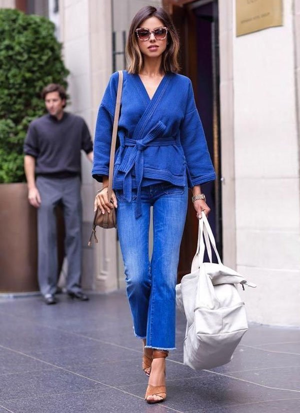 look culotte denim pants blue kimono