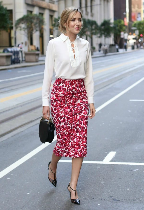 mary orton floral midi skirt white shirt street style