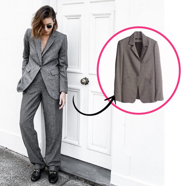 Street style look com blazer cinza para office look formal