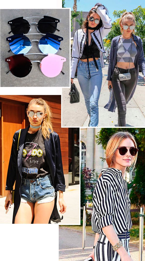 Kendall Jenner, Gigi Hadid e Olivia Palermo usam tendência flat sunglasses