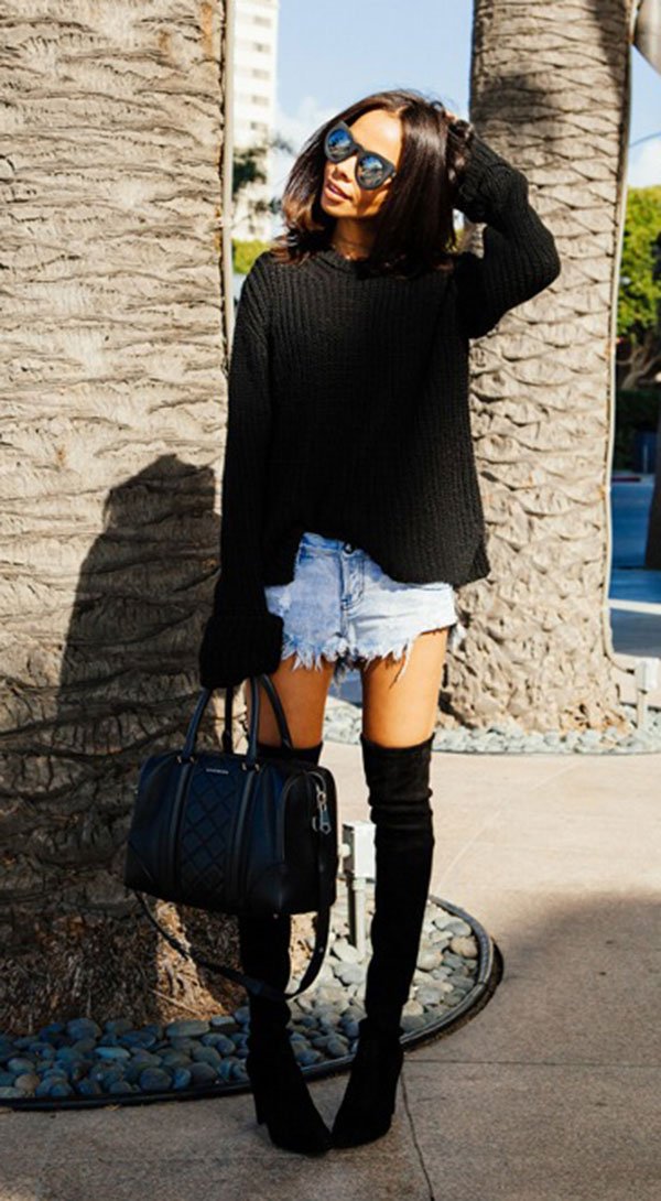 look short jeans destroyed e maxi tricot