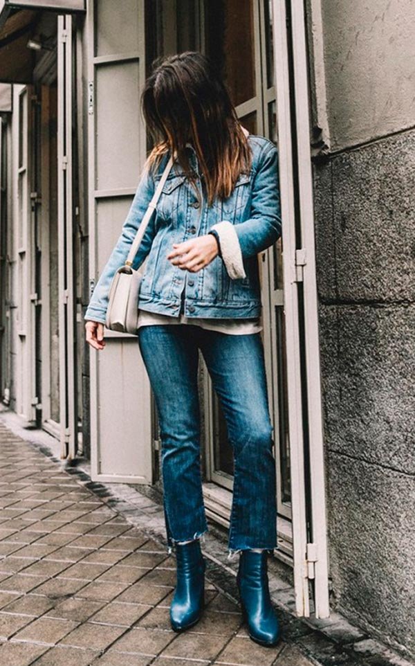 street style look total jeans