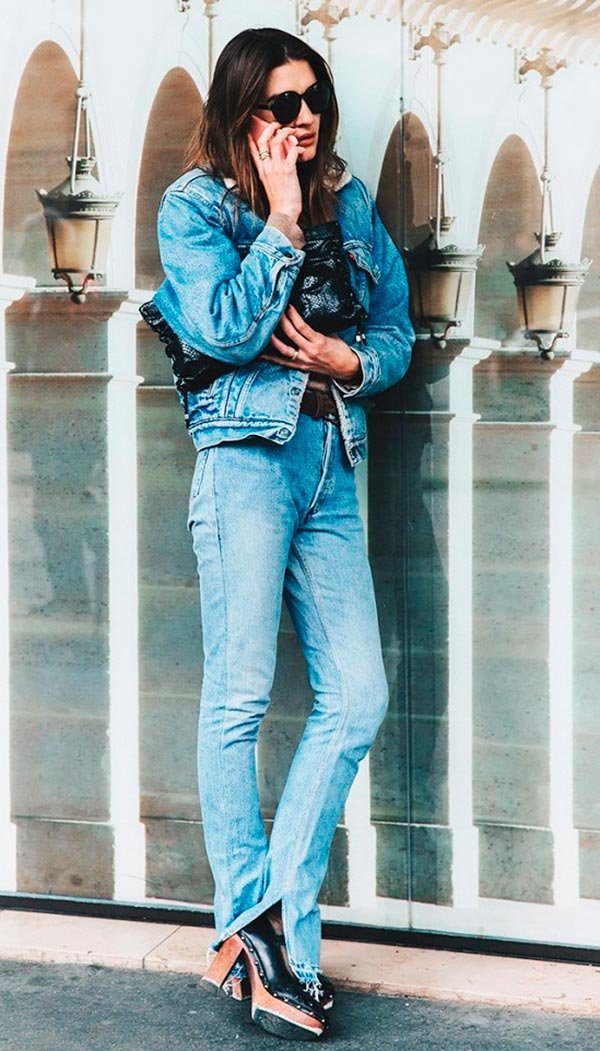 Street style look total jeans