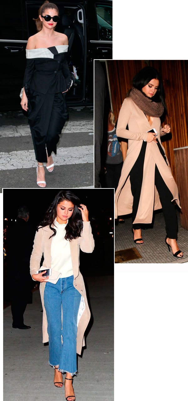 Street style look Selena Gomez com sandália de tira