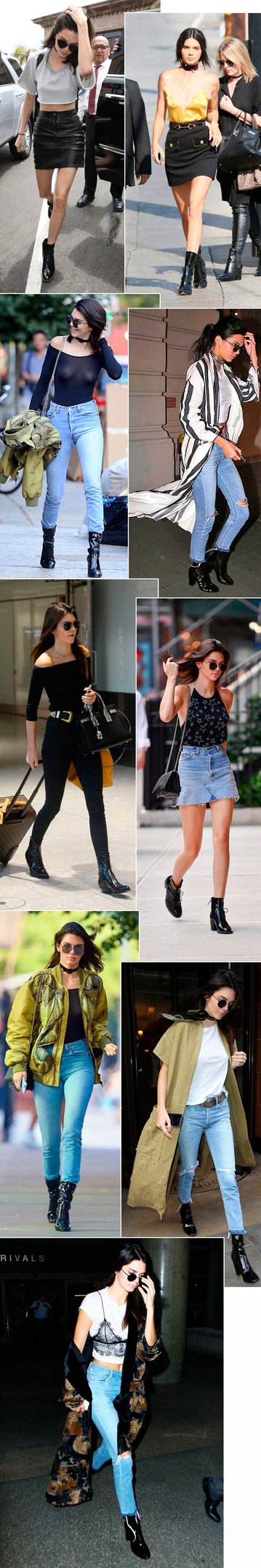 Kendall Jenner street style looks com bota de verniz.