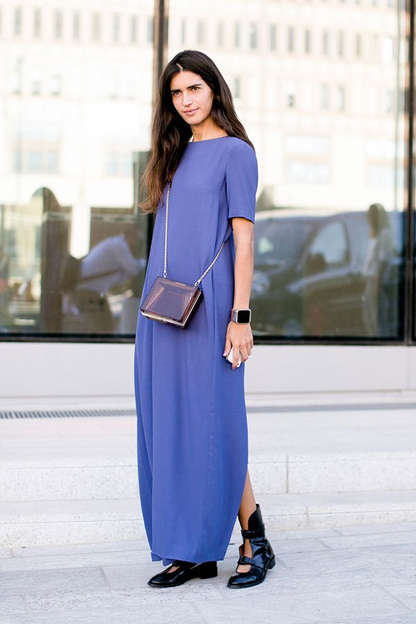 vestido longo azul