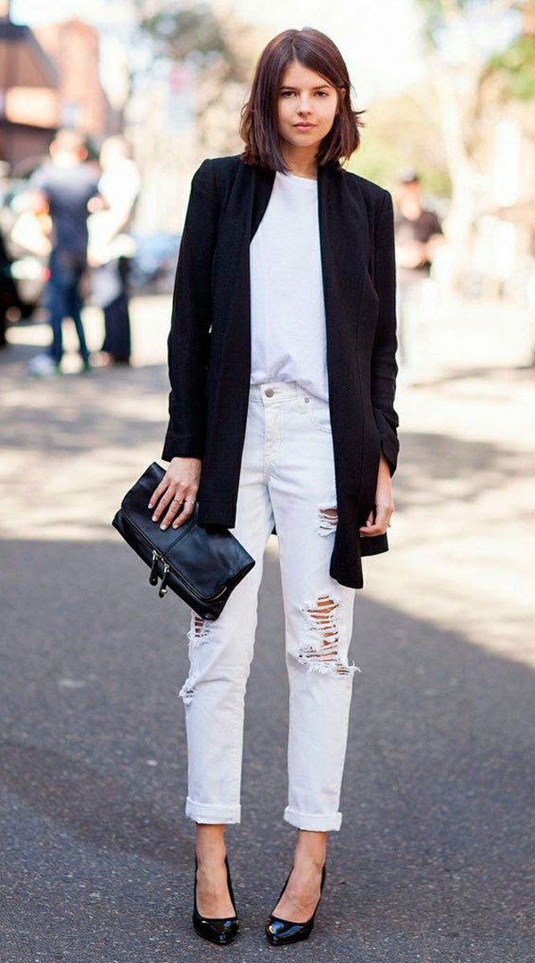 Street style look com calça jeans cintura alta.