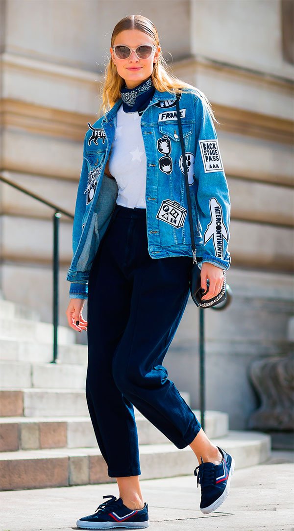 Street style look com jaqueta patches.