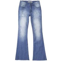 Calça Feminina Hering Em Jeans Flare Com Barra Desfeita E Puídos