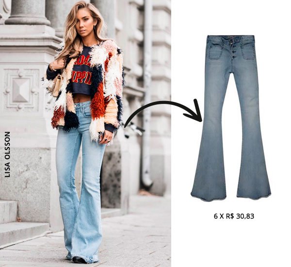 Street style look com calça jeans.