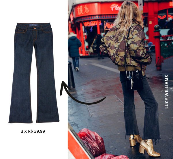 Street style look com calça jeans.