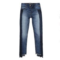 Calça Jeans Feminina Contrast Block Desfiada