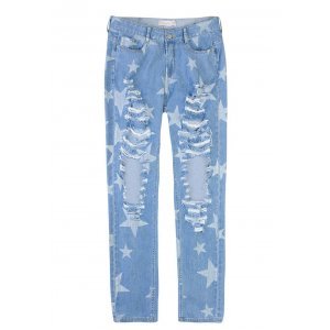Calça Jeans Destroyed Com Lavação De Estrelas