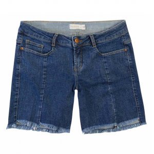 Bermuda Jeans Com Barras Cropped Desfiadas