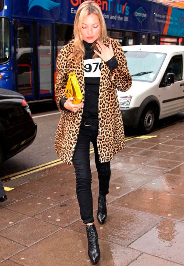 Kate Moss - casaco de oncinha - oncinha - inverno - street style