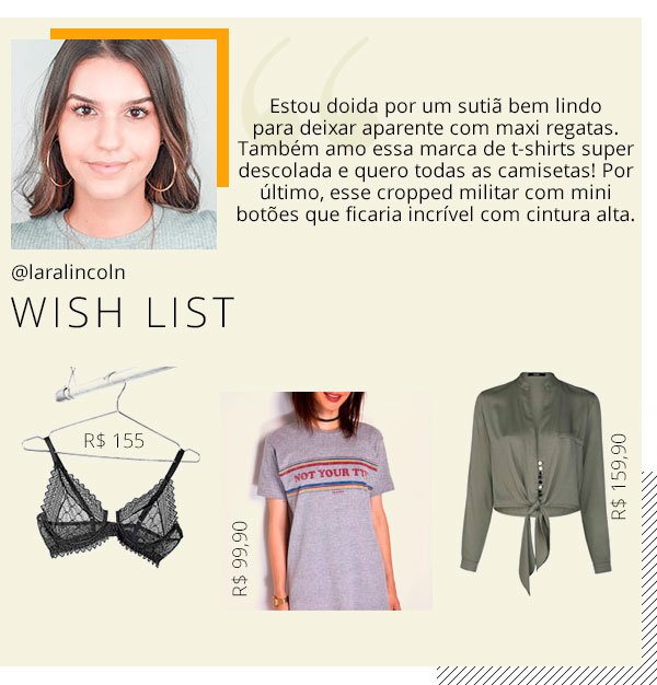lara lincoln - wishlist - produtos - comprar - 160 reais