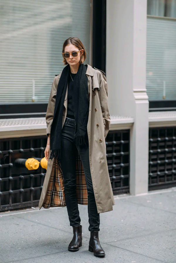 it girl - trench-coturno-cachecol-preto - trenchcoat - inverno - street style