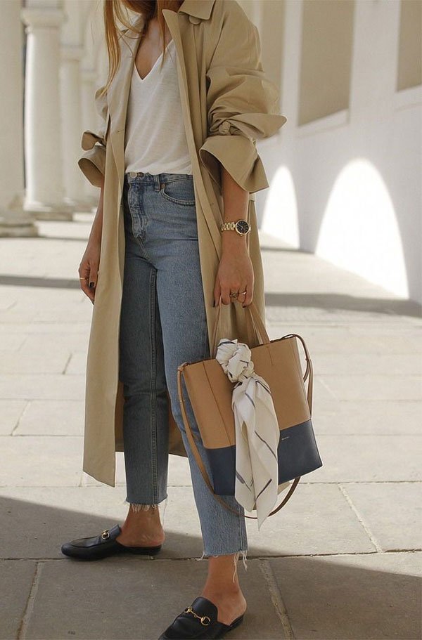 it-girl - blusa-branca-calça-jeans-trench-coat-mule - mule - inverno - street style