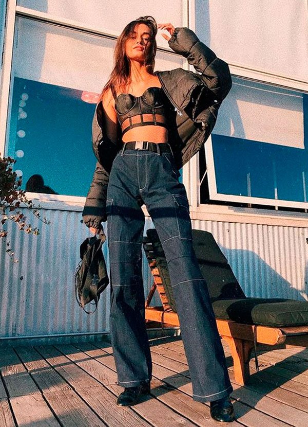 Gizele Oliveira - lingerie-aparente-bomber-jeans - lingerie aparente - inverno - street style
