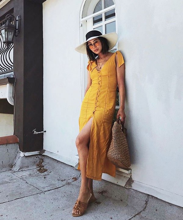 Aimee Song - aimee-song-vestido-amarelo-chapeu-oculos - vestido-verão - verão - street-style