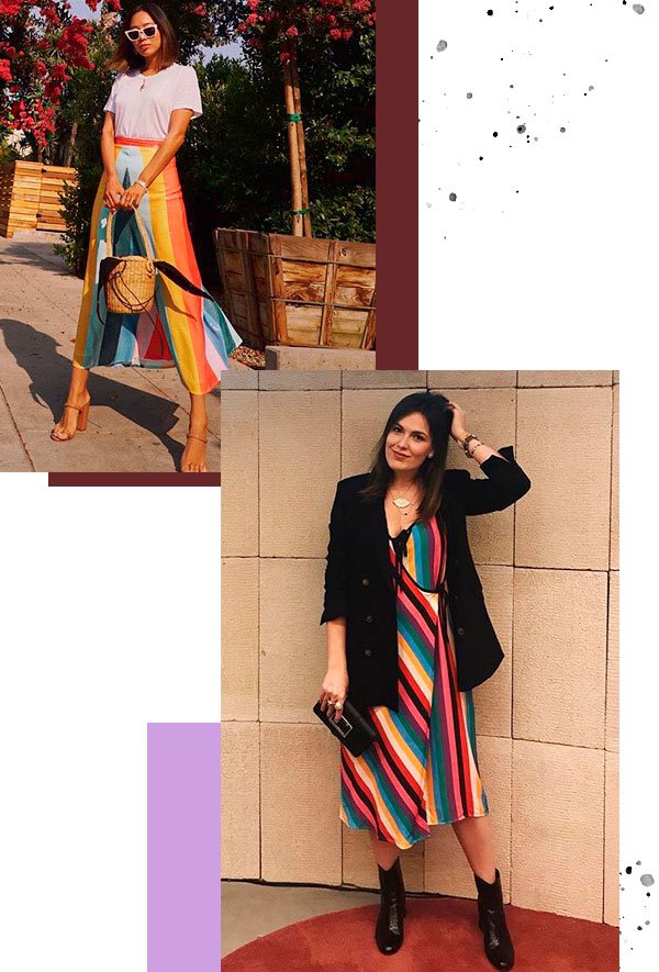 Bia Perotti, Aimee Song - rainbow-stripes - listras - verão - street-style