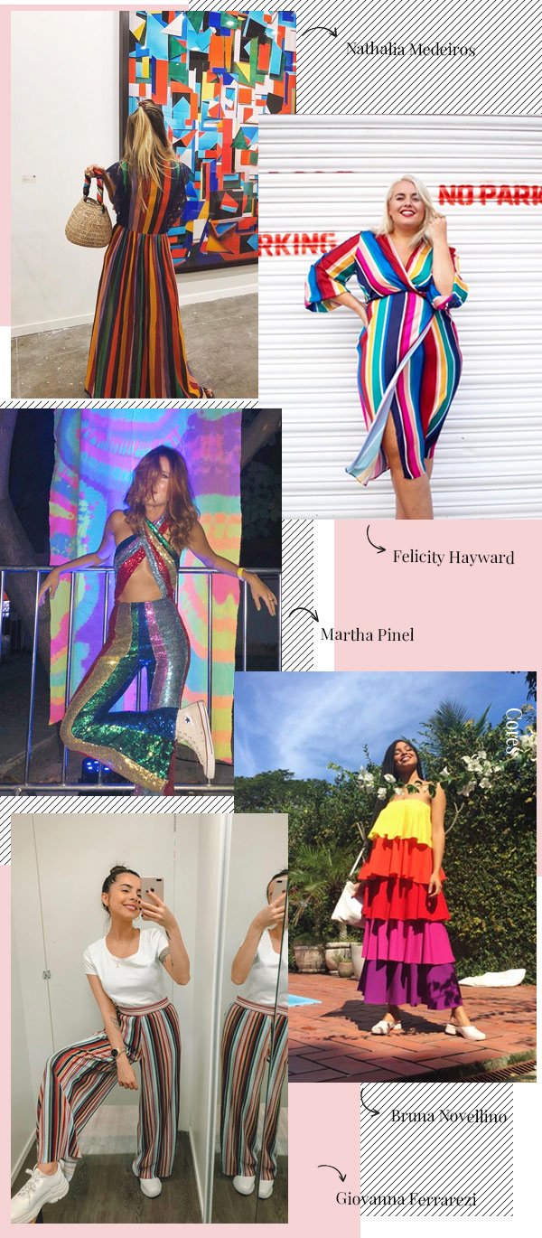 Bruna Novellino, Giovanna Ferrarezi, Nathalia Medeiros, Felicity Hayward - cores - colorido - couture - street style 2019