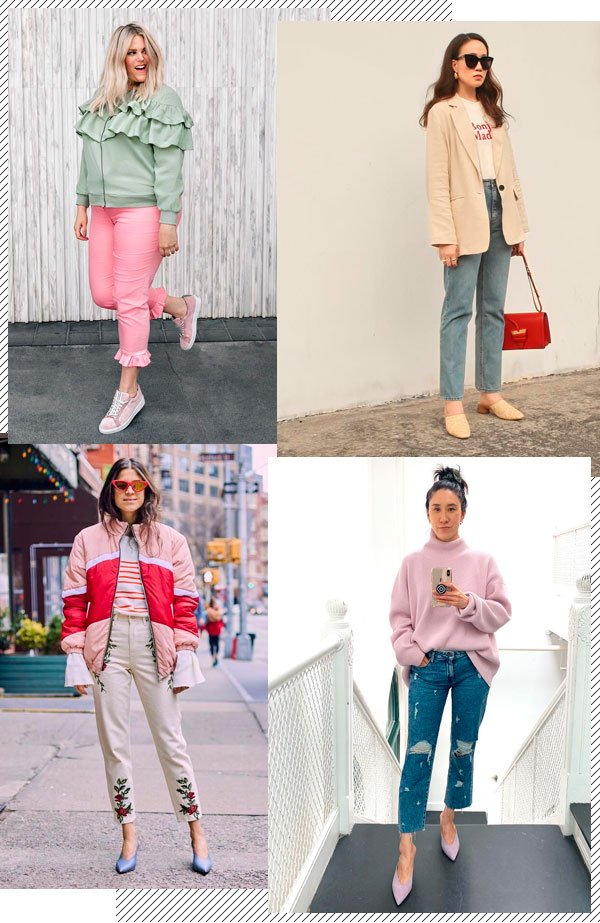 Alex Michael May, Phoebe Soup, Leandra Medine, Eva Chen - sapato-colorido - tons pastel - inverno - street-style